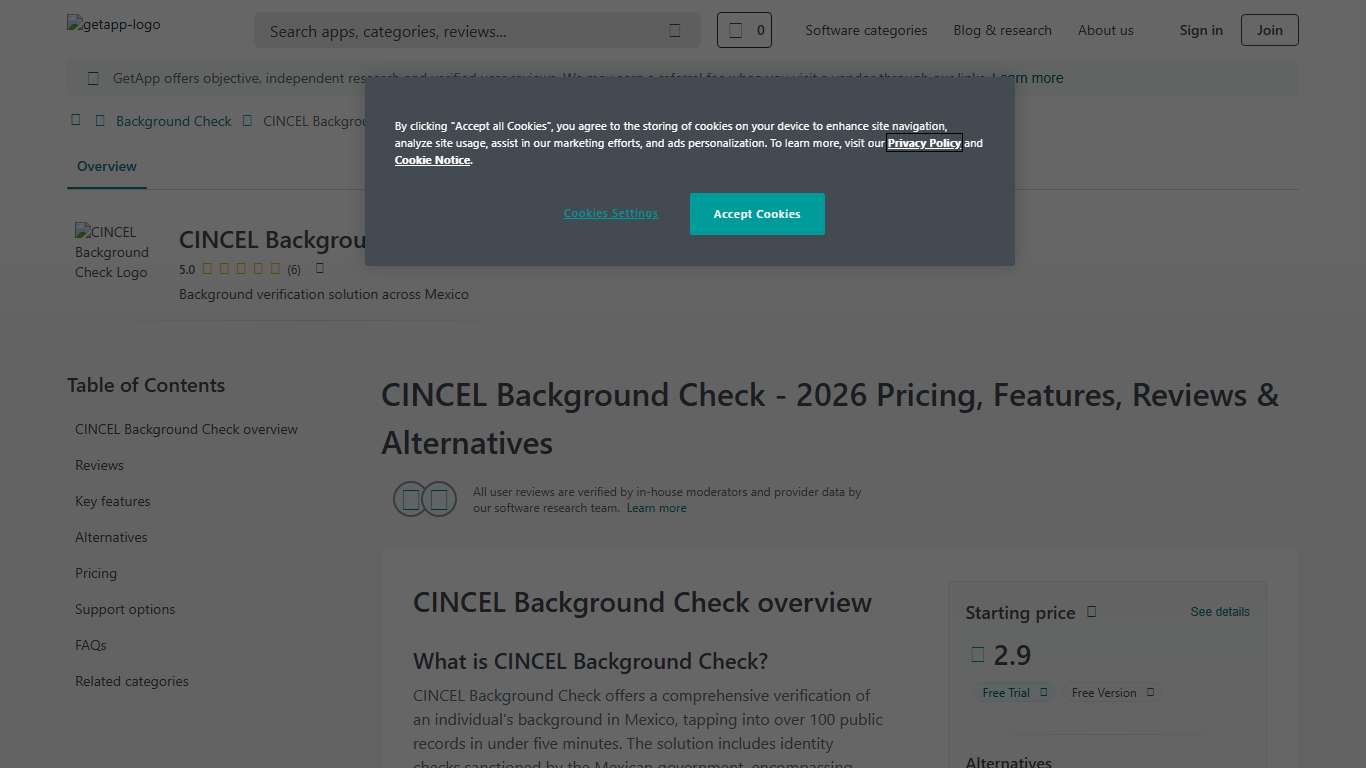 CINCEL Background Check 2026 Pricing, Features, Reviews & Alternatives | GetApp
